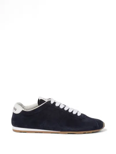 Miu Miu Plume Technical Fabric And Suede Sneakers In Black