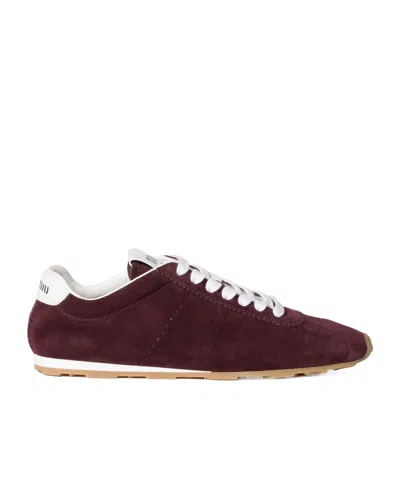 Miu Miu Plume Suede Sneakers In Burgundy