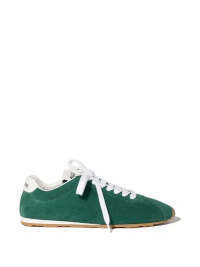 Miu Miu Suede Bicolor Retro Trainer Sneakers In Green