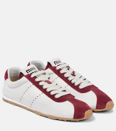 MIU MIU PLUME SUEDE-TRIMMED LEATHER SNEAKERS