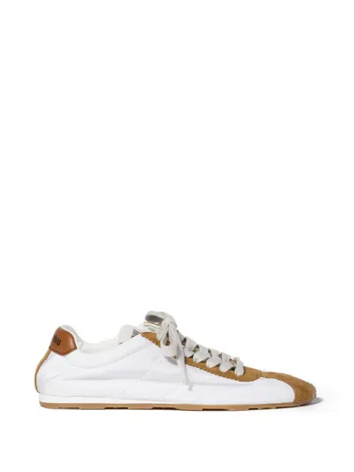 Miu Miu Plume Technical Fabric And Suede Sneakers In White