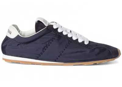 Pre-owned Miu Miu Plume Technical Fabric Gum (women's) Sneakers In Navy Blue/white In Multi