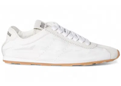 Pre-owned Miu Miu Plume Technical Fabric Gum (women's) Sneakers In White