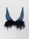 Miu Miu Plunging Neckline Feather Trim Top
