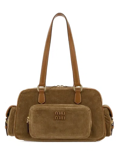 Miu Miu Pocket Corduroy Tote Bag In Brown
