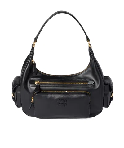 Miu Miu Pocket Leather Bag In Black