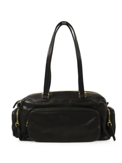 Pre-owned Miu Miu Pocket Leather Shoulder Bag In Black