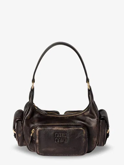 Miu Miu Pocket Leather Shoulder Bag In Brown