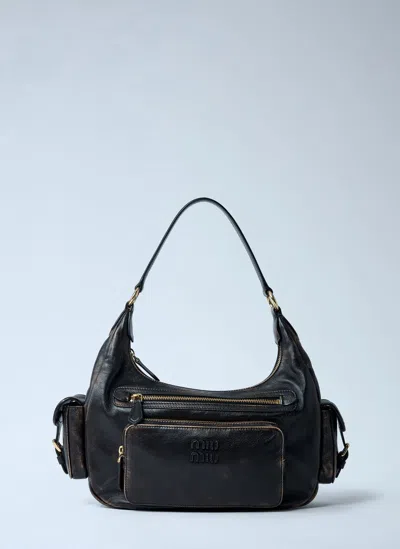 Miu Miu Pocket Leather Shoulder Bag In Brown