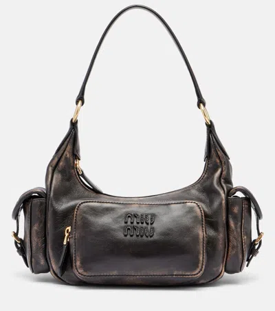 Miu Miu Pocket Medium Leather Shoulder Bag In Brown