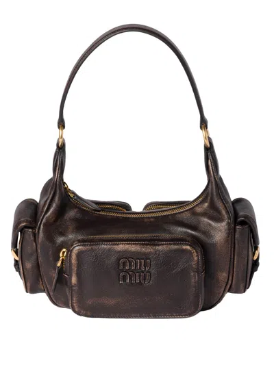 Miu Miu Pocket Nappa Leather Bag In Brown