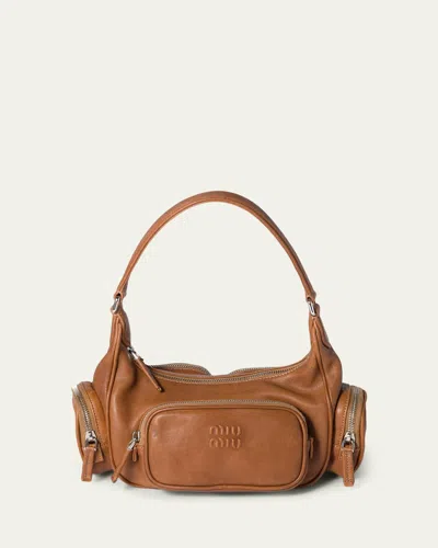 Miu Miu Pocket Nappa Leather Shoulder Bag In Brown