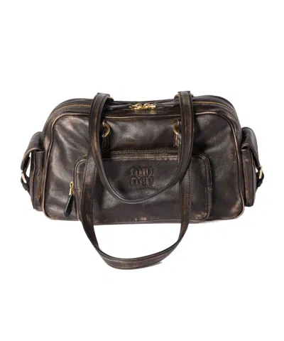 Miu Miu Pocket Nappa Leather Top-handle Bag In Brown