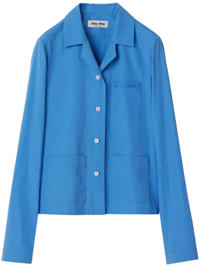 Miu Miu Cotton Poplin Shirt In Blue