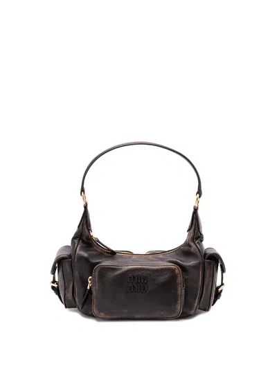 Miu Miu `pocket` Vintage Leather Bag In Brown