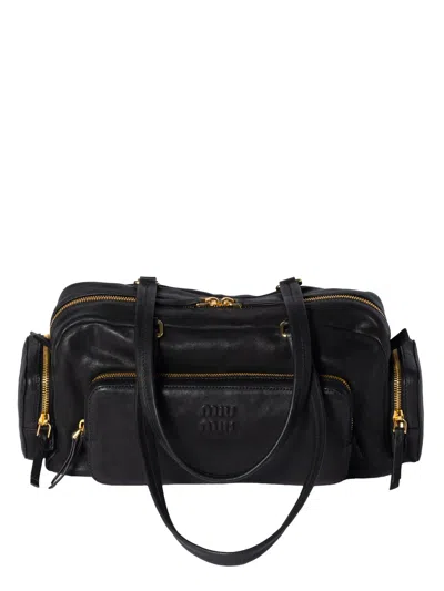 Miu Miu Pocket Bag In Washed Nappa In Black