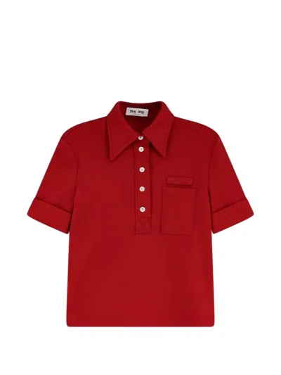 Miu Miu Polo Shirt With Lettering Logo Patch In Red