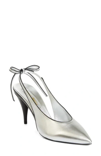 Miu Miu Pointed Toe Slingback Pump In Argento/nero