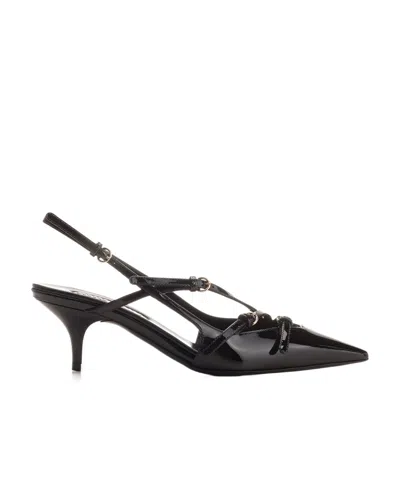 Miu Miu Patent Leather Slingbacks With Buckles Shoes In Black