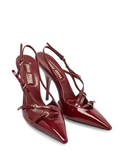 Pre-owned Miu Miu Pointed Toe Slingback Pumps In Red