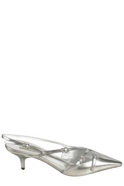 Miu Miu 55 Metallic Leather Slingback Pumps In Silver