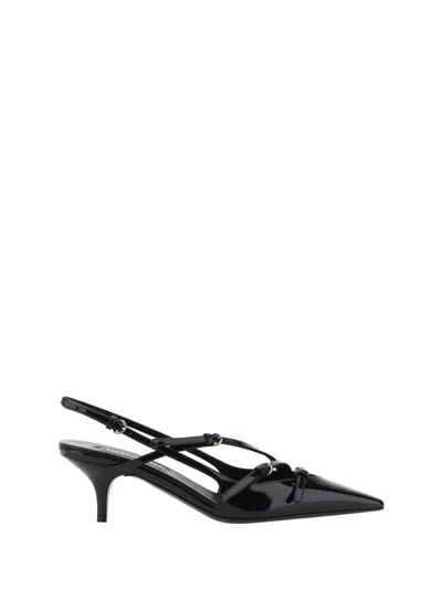 Miu Miu Leather Strappy Sling Back Kitten Pumps In Black