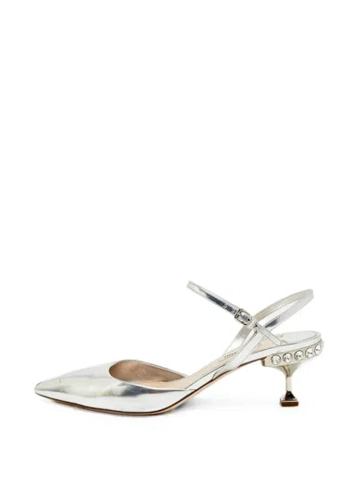 Pre-owned Miu Miu Pointed-toe Ankle-strap Pumps In Silver