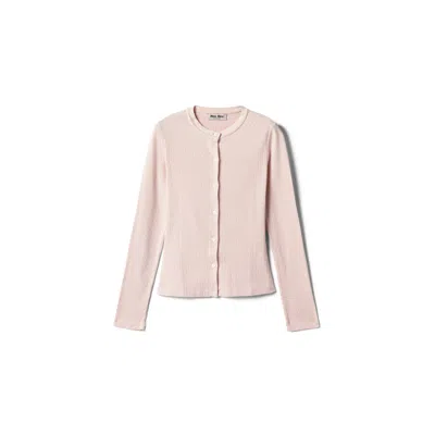 Miu Miu Pointelle Cotton Cardigan In Neutral