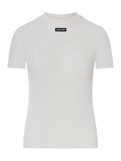 Miu Miu Pointelle Cotton T-shirt In White