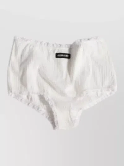 Miu Miu Pointelle Shorts Ribbed Texture Frilled Hem In White