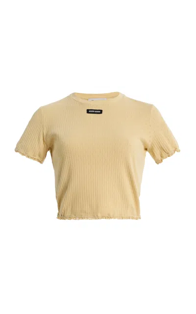 Miu Miu Pointelle-knit Cotton Baby Tee In Nude