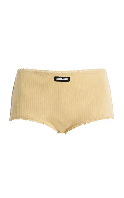 Miu Miu Pointelle-knit Cotton Briefs In Yellow
