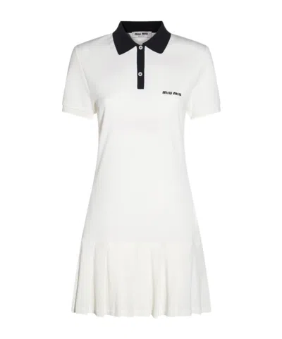 Miu Miu Pole Collar Dress In White