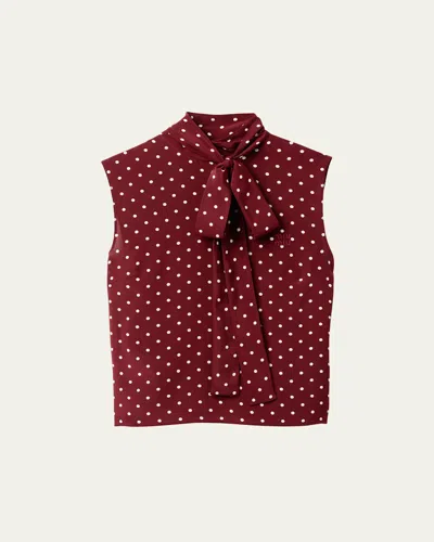 Miu Miu Polka Dot Crepe De Chine Scarf Collar Top In Amaranto Avorio