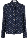 Miu Miu Polka-dot Silk Scarf-neck Shirt In Blu