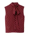 Miu Miu Polka Dot Crepe De Chine Scarf Collar Top In Red
