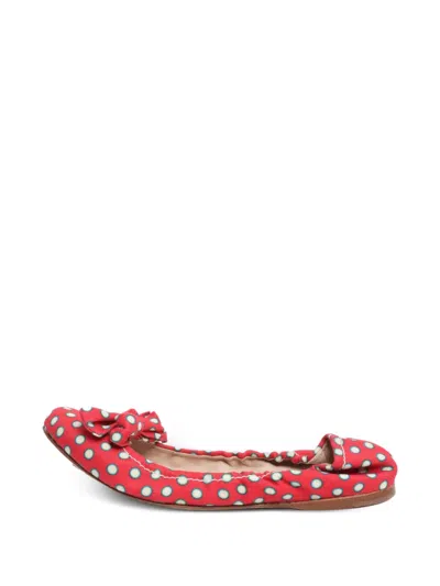 Pre-owned Miu Miu Polka-dot Bow Ballet Flats In Red
