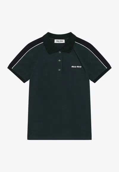 Miu Miu Polo Buttoned T-shirt In Green