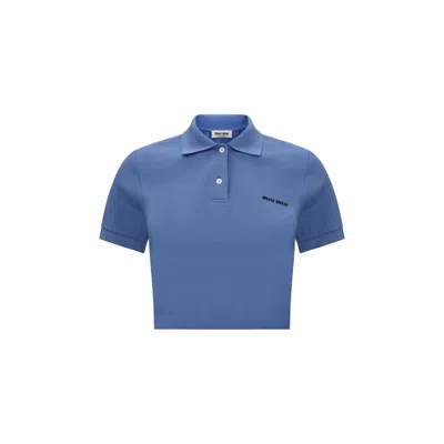 Miu Miu Polo Crop Shirt In Blue