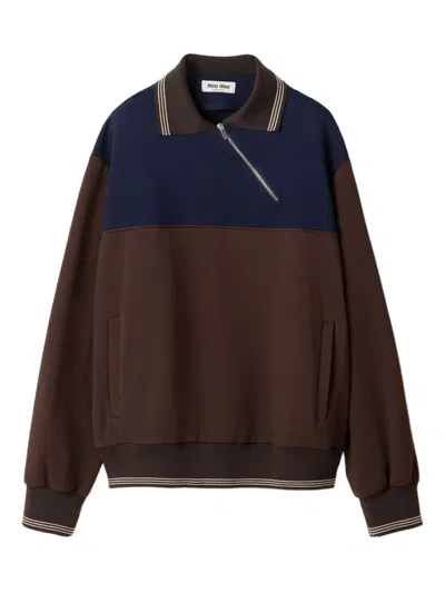 Miu Miu Polo-neck Zipped Sweatshirt In Brown