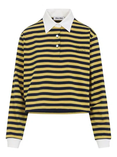 Miu Miu Striped Rugby Polo Shirt In Blue