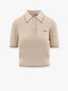 Miu Miu Crop Ribbed Cotton Polo Shirt In Beige