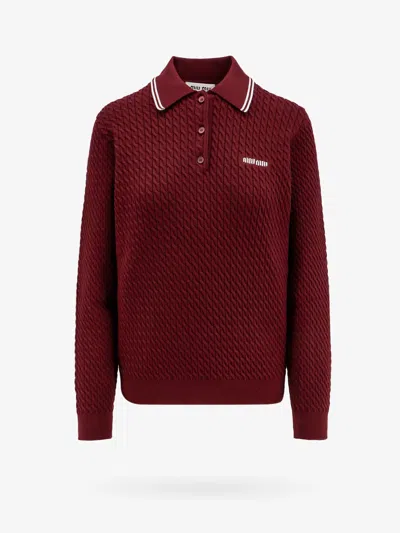 Miu Miu Polo Shirt In Burgundy