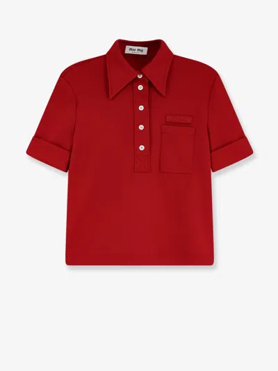 Miu Miu Polo Shirt With Lettering Logo Patch In Red
