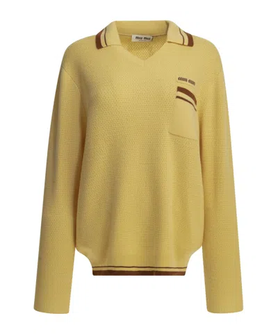 Miu Miu Polo Shirt With Logo In Yellow