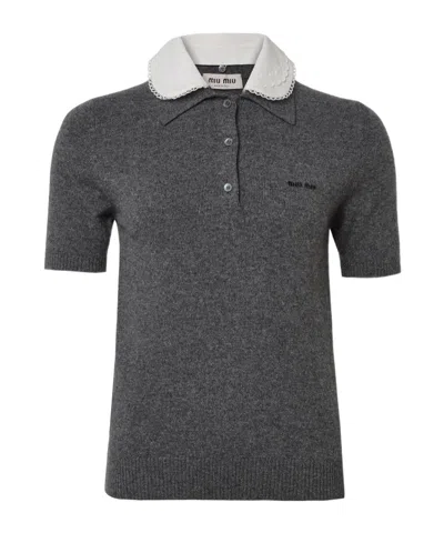 Miu Miu Polo Shirt With Peter Pan Collar In Black