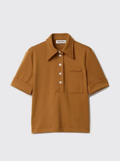 Miu Miu Embroidered-logo Polo T-shirt In Brown