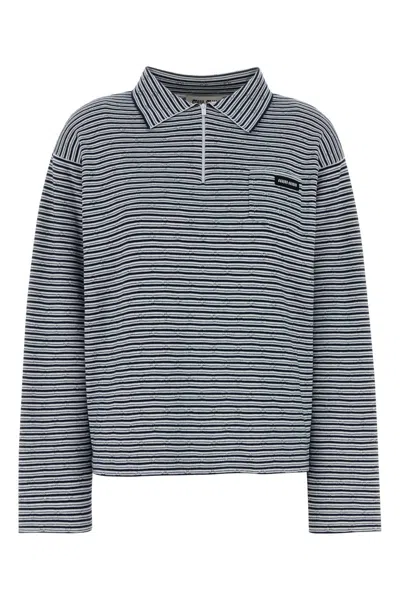 Miu Miu Women Blue Stripes Shirt Collar Polo In Multi