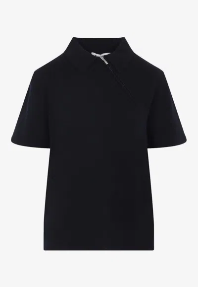MIU MIU POLO T-SHIRT WITH ASYMMETRIC ZIP