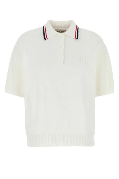 Miu Miu White Stretch Terry Fabric Polo Shirt
